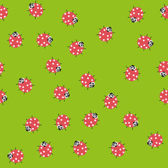 Seamless pattern with Kawaii ladybugs. Vector.