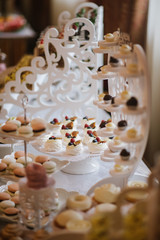 Variety of candies, cakes and cupcakes at the candy bar