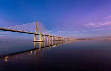 Portugal, Lisbon - Vasco da Gama bridge in Lisbon at night. Europe. Long exposure photography