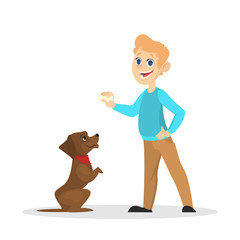 Child girl play with a dog. Happy kid