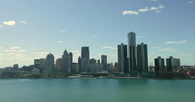 Summer Detroit Skyline Timelapse From High Angle Across River