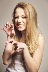 Beautiful girl posing for photo in home studio