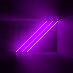 Three diagonal purple neon lights, 3d