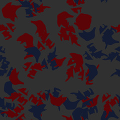 Urban camouflage of various shades of grey, blue and red colors