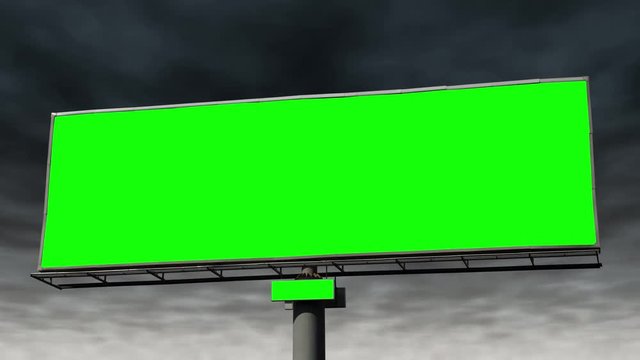 Giant Road Side Billboard With Chroma Key Green Screen Against A Stormy Dark Sky Timelapse