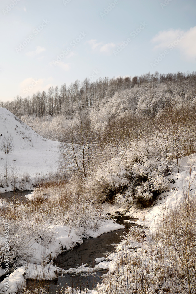 Poster River landscape in winter