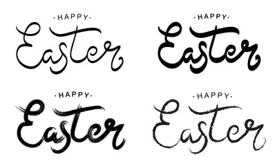 Happy Easter black paint lettering set. Hand drawn calligraphy and brush pen design for holiday greeting card and invitation of the happy Easter day. Vector illustration.