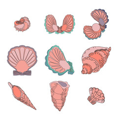 Set of various sea creatures icons. Hand drawing Vector.