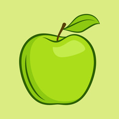 Green Granny Smith Apple Fruit with Leaf Flat Icon for Food Apps and Websites on Green Background