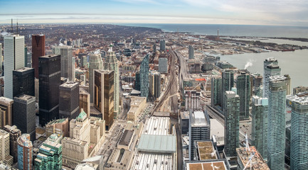 Fototapeta na wymiar Eastern view taken from the top of CN Tower. Toronto, Ontario, Canada.