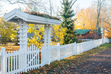 KOUVOLA, FINLAND - OCTOBER 15, 2018: Beautiful autumn in old rustic museum district of Kouvola - Kaunisnurmi