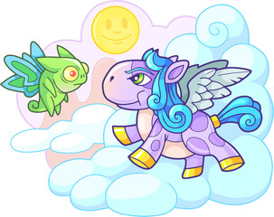 little cute cartoon pony pegasus funny illustration