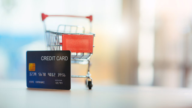 Business model Online shopping ideas with credit cards, shopping carts - Image