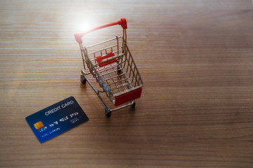 Business model Online shopping ideas with credit cards, shopping carts - Image