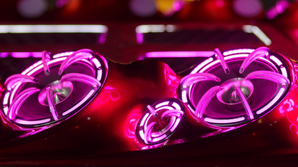 colorful lights of stereo and speakers decorative on car