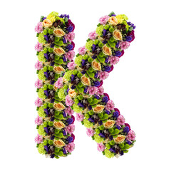 Letter K made of flower isolated on white background