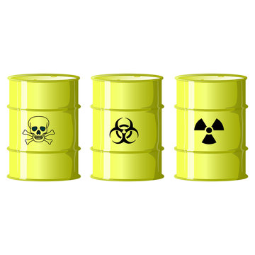 yellow barrels with radioactive waste vector illustration