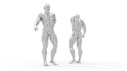 Male torso made of steel, pain in the back isolated on white background. 3d rendered medical illustration