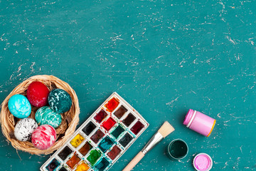 process of painting Easter eggs. Preparing for Easter.