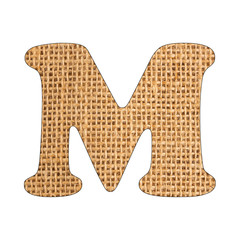M, Letter of the alphabet - Burlap Background Texture. White background
