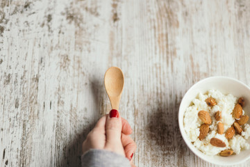 cottage cheese with almonds and honey