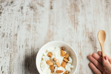 cottage cheese with almonds and honey