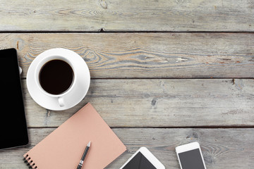 Working place, wooden table