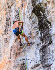 Climbing sports are very popular for tourists on Railay Island, Krabi,Thailand