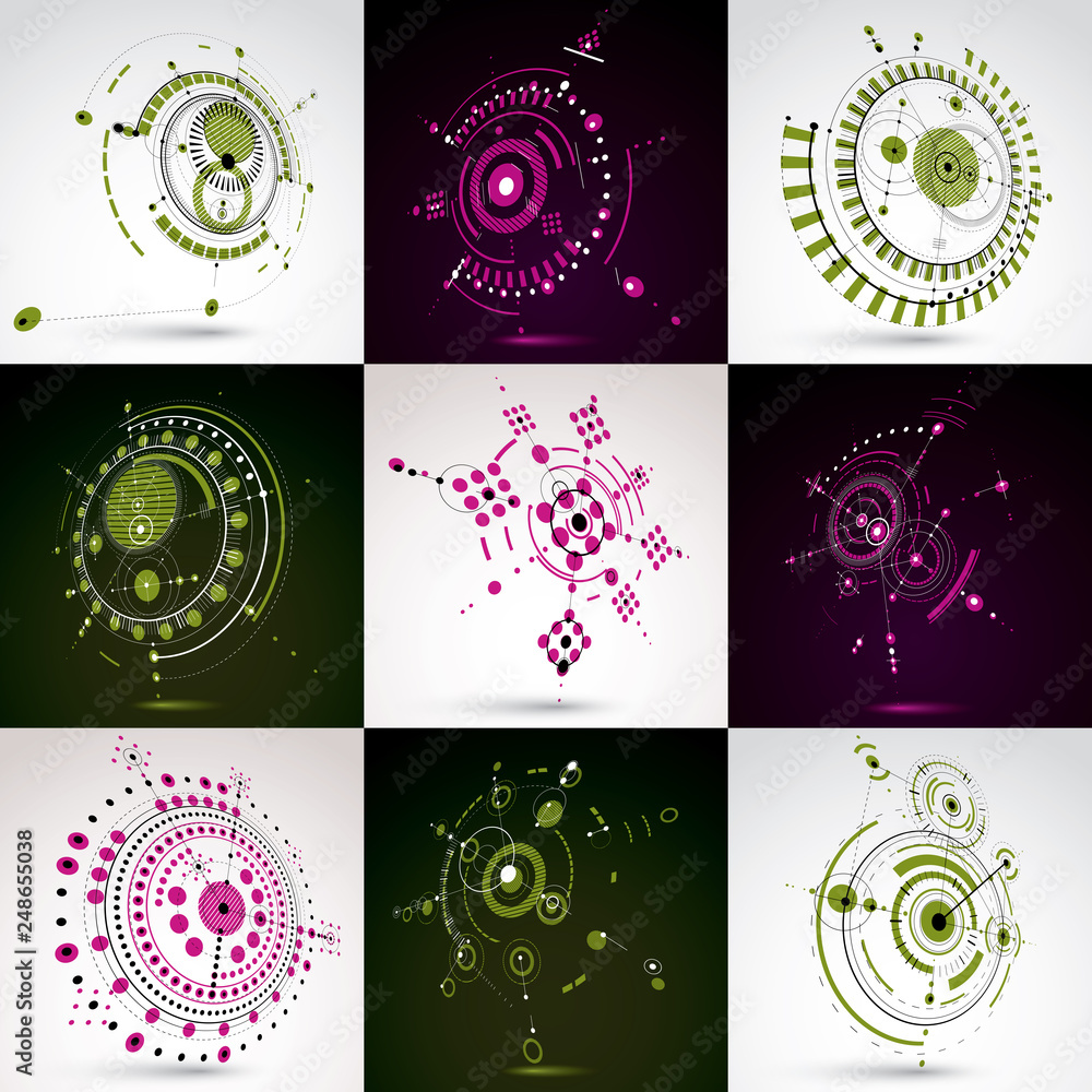 Poster collection of vector abstract backgrounds created in bauhaus retro style. modern geometric compositi