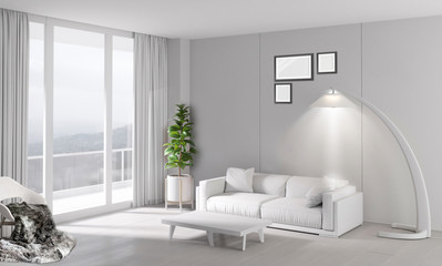 Modern bright interior with sofa and lamp