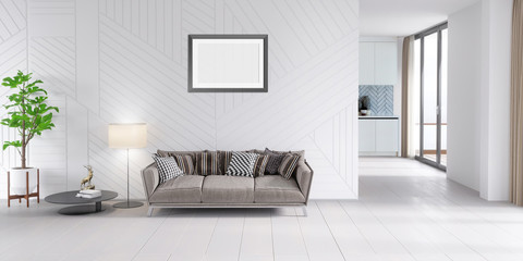 Modern bright interior with sofa and lamp