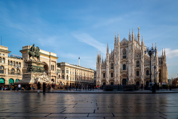 Fototapeta premium Milan Cathedral in Piazza Duomo Square on a sunny morning. Milan, Italy
