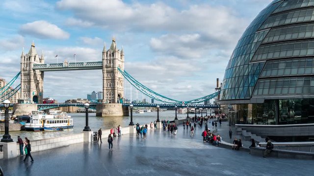 Day Time London Tower Bridge, City Hall Time lapse