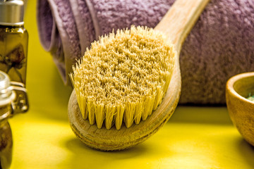 Brush with stiff bristles for the body, massage brush for cellulite, brush with wooden handle and...