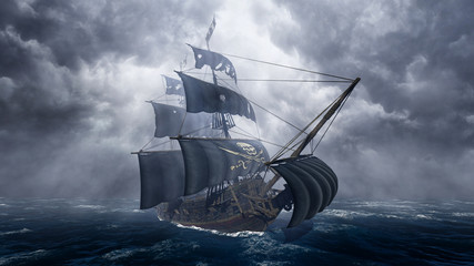  Pirate Ship on Stormy Sea © Alex Kondratenko