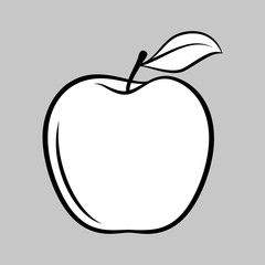 Apple Cartoon Line Art Icon in Outline Style Illustration on a Gray Background
