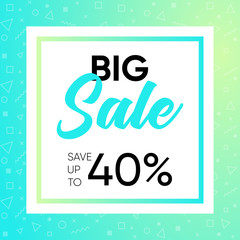 Colorfull sale banner, green and turquoise  dual gradient background with geometric pattern