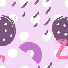 Abstract colorful vector seamless pattern in grunge style on pink background. For wallpaper, wrapping paper, banner, print for clothes. Creative background for printed products. EPS10.