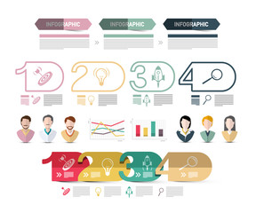 Four Steps Modern Web Presentation with people Avatars Icons and Sample Texts. Vector Infographics Design. Business Data Flow Chart Infographic Concept.