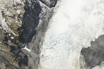 aerial view of franz josef glacier from helicopter in New Zealand