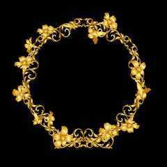 gold vintage flower frame on black