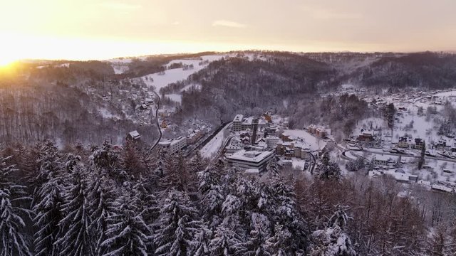 Aerial Drone Winterwonderland over Glash&uuml;tte Germany