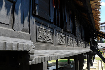 Traditional Malay handmade woodcraft at traditional Malay Negeri Sembilan House. The house was located at the Negeri Sembilan Cultural Art Centre, Malaysia.  