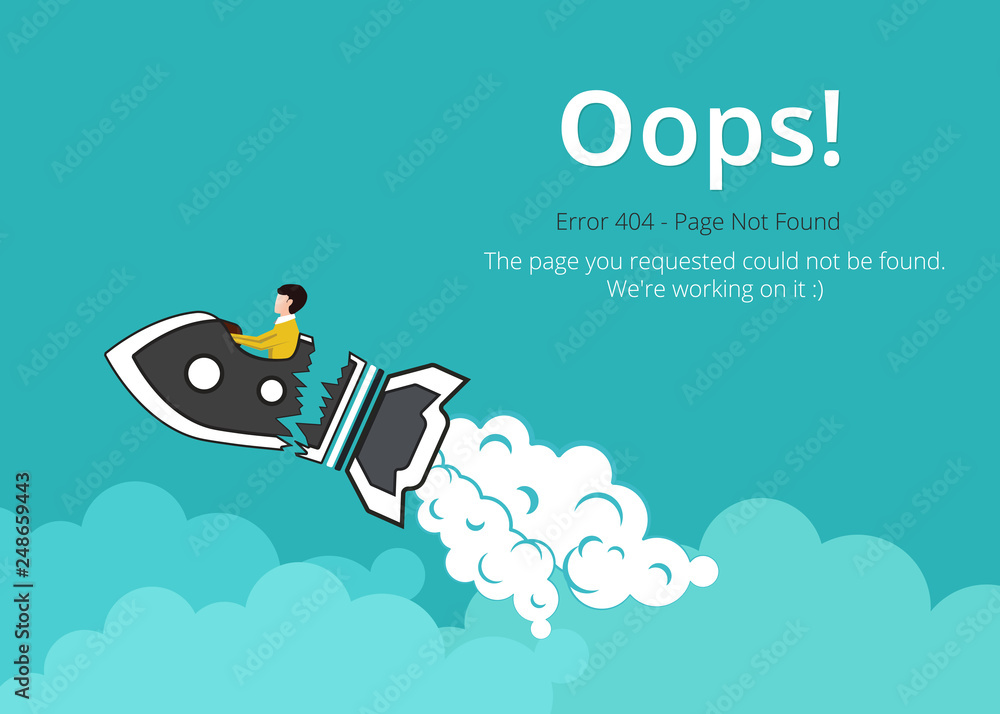 Poster Error 404 page layout vector design. Website 404 page creative concept. The page you requested could not be found. Oops 404 error page.