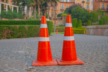 traffic  cone, traffic  cone  on road, traffic  cone from Thailand country