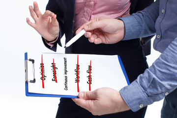 Business, technology, internet and networking concept. Young entrepreneur showing keyword:...