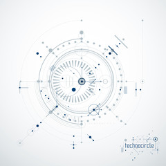 Engineering technological vector wallpaper made with circles and lines. Modern geometric composition can be used as template and layout. Abstract technical background.