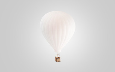 Blank white hot air balloon mockup, isolated, 3d rendering. Empty aerostat mock up. Clear journey transport with banner for add. Inflatable ballon with basket template. © Alexandr Bognat