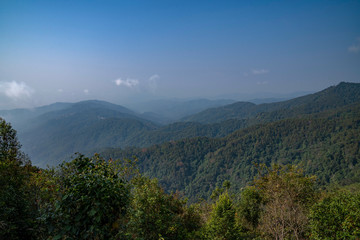 Naklejka premium Green forest hills panoramic top view, Chiang Rai, Thailand