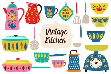 set of isolated vintage kitchen utensils part 2 - vector illustration, eps